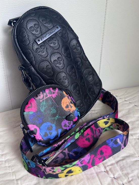 Betsey Johnson Handbags - Betsey Johnson Skull Embossed Crossbody Bag with Multicolor Skull Coinpurse